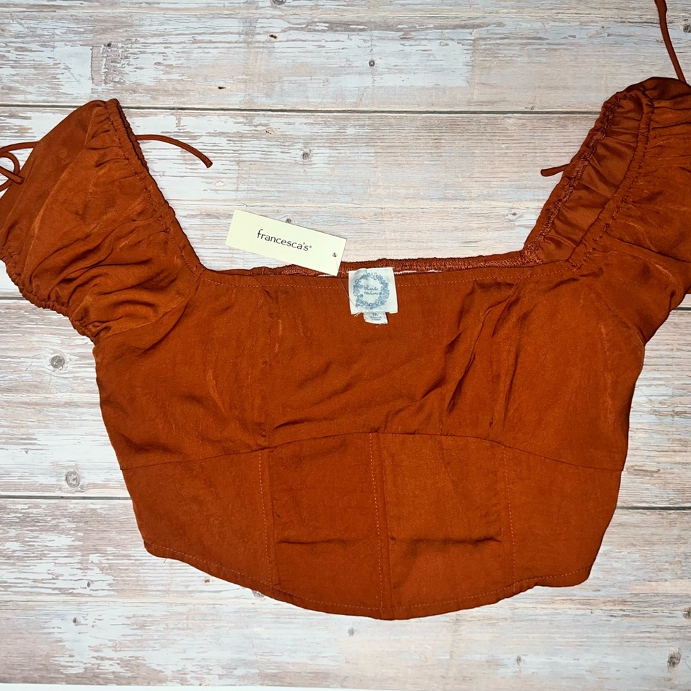 Blue Rain Orange Puff Sleeve Crop Top